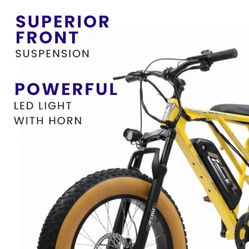 Image of Vigor ZX Electric Cycle with Dual Disc Brakes, 350w Hub Motor, 8.5Ah Li-Ion Battery, Throttle with Battery Indicator, 95% Pre-Assembled with Charger, Black Color,Fat Tyre ,(Black,Yellow,Pink)
