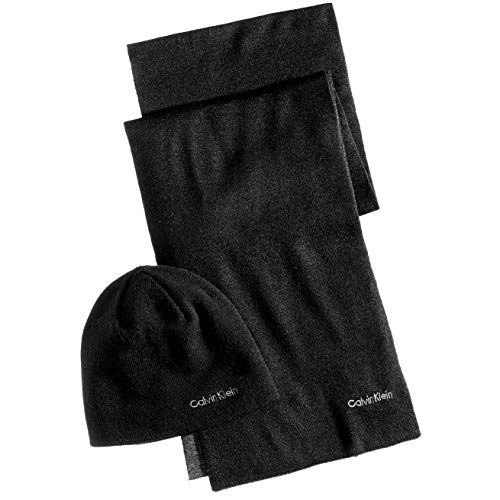 Calvin Klein Men's Reversible Hat & Scarf Set (Black, ONE Size)