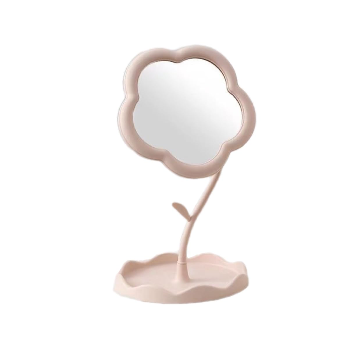 KZhuim Pink Flower Makeup Mirror for Desk - Adjustable Desktop Vanity Mirror with Tray Organizer, Cute Flower Shaped Dressing Mirror for Women Girls, Home Bathroom Bedroom Decor Gift (Pink)