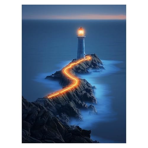 数字油絵 灯台 Painting by Numbers 風景 ペイントバイナンバー 手作りキット 70 x 95CM 数字絵画手芸キット とブラシとカラフル キャンバス絵画 彩絵の具 Paint by Numbers 家の壁の装飾やホリデーギフトとして使用