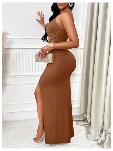 Floerns Women's One Shoulder Sleeveless Wrap Dress Split Ruched Cocktail Party Maxi Dresses2