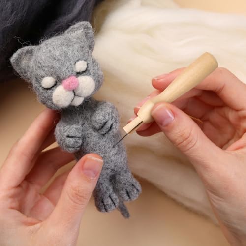 Image of STOBOK 10Pcs Felting Needles Wooden Handle Set, Needle Holder DIY Wool Felt Crafts Wooden Grip Replacement Felting Tool Handle for Handmade Projects, Crafts and Class Kits