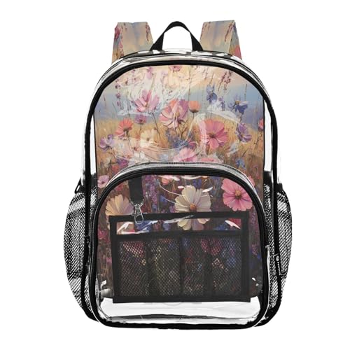 Floral Landscapes Clear Backpack - Stadium Approved Large 15.7-inch Waterproof Transparent Bag for Sports, Concerts, Work, Travel#70