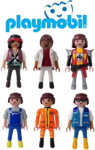 - Juego de 6 personajes Playmobil compatibles con Pirata Caballero de Socorro Jardinero Juego Juguete Figura PL1