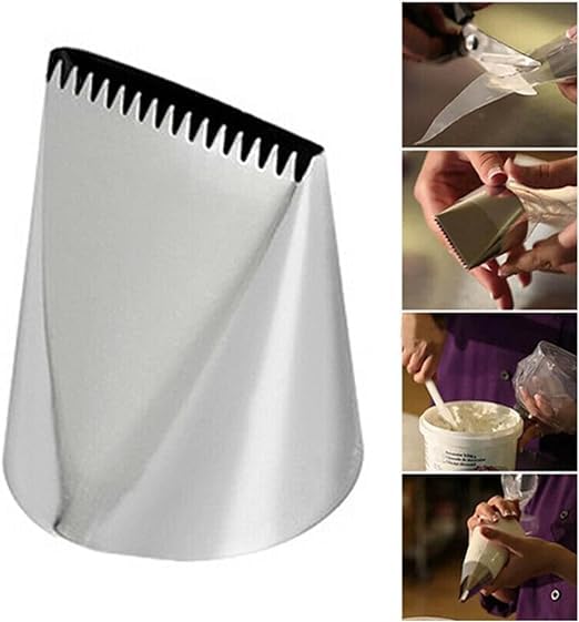 Image of HUSAINI MART | Big Basket Nozzle Double Sided Stainless Steel Cake Decorating Tube Nozzle, Flat Serrated Flower Mouth Baking Tool for Beginners