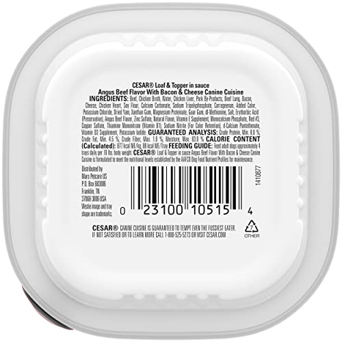 Cesar Soft Wet Dog Food Loaf & Topper In Sauce Angus Beef Flavor With Bacon & Cheese, (24) 3.5 Oz. Easy Peel Trays #TOP2