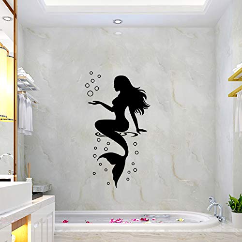Dt-Qy377 Black Mermaid Wall Decal Peel And Stick Vinyl Wall Decals Mermaids Wall Sticker For Girls Room Baby Room Nursery Wall Mural Art Decor Bathroom And Door Stickers(23"H X 10" W) #TOP4