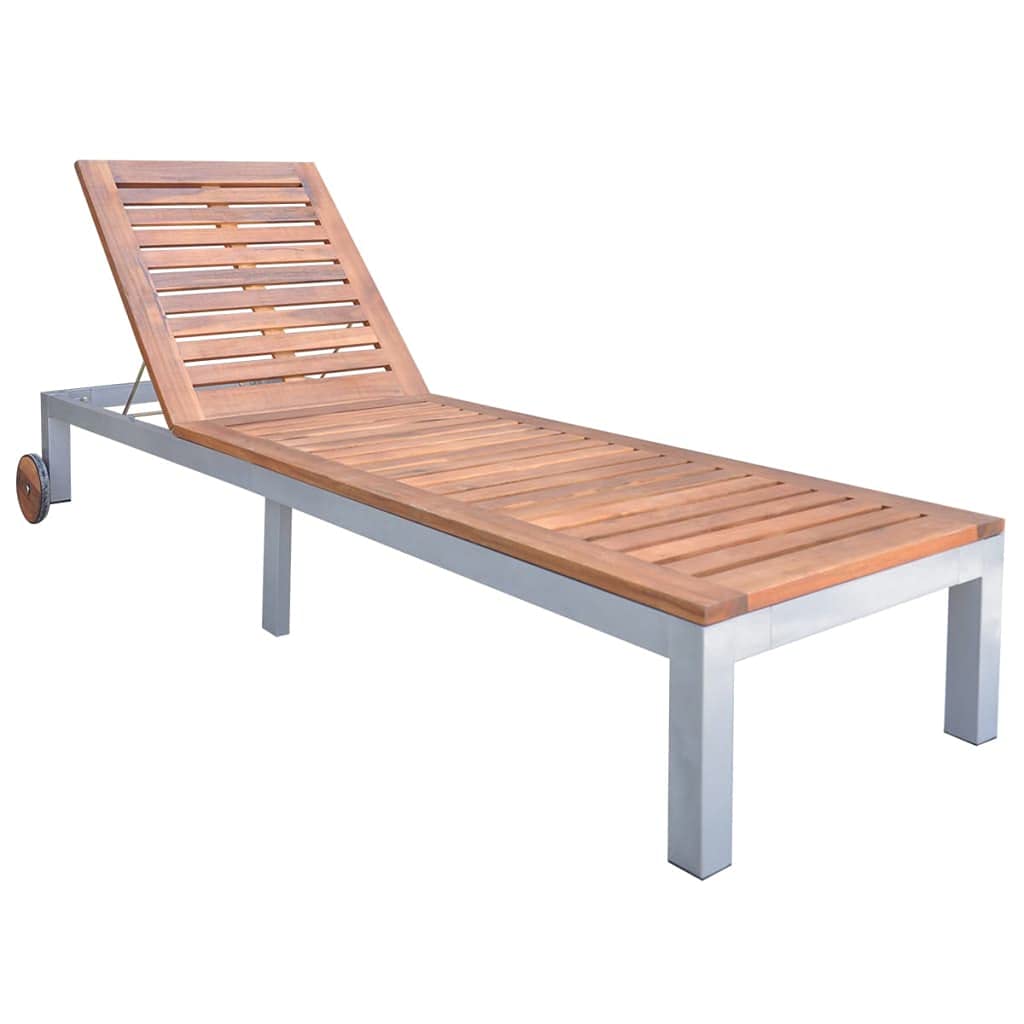 GaRcan Tumbona con 2 Ruedas, Tumbona reclinable Ajustable, Respaldo Ajustable, para Todo Tipo de Clima, para Patio, Playa, Patio, Piscina, Respaldo Ajustable en 5 Posiciones (marrón 81.5"