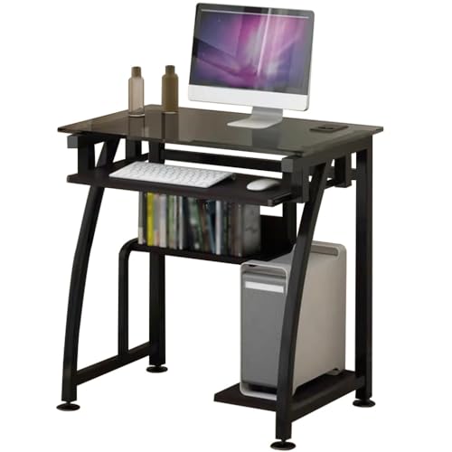 Kompakter Schreibtisch Fürs Schlafzimmer – Kleiner Computertisch Aus Gehärtetem Glas Mit Tastaturablage Und Ablage, Platzsparendes Design Für Das Home Office(Schwarz)