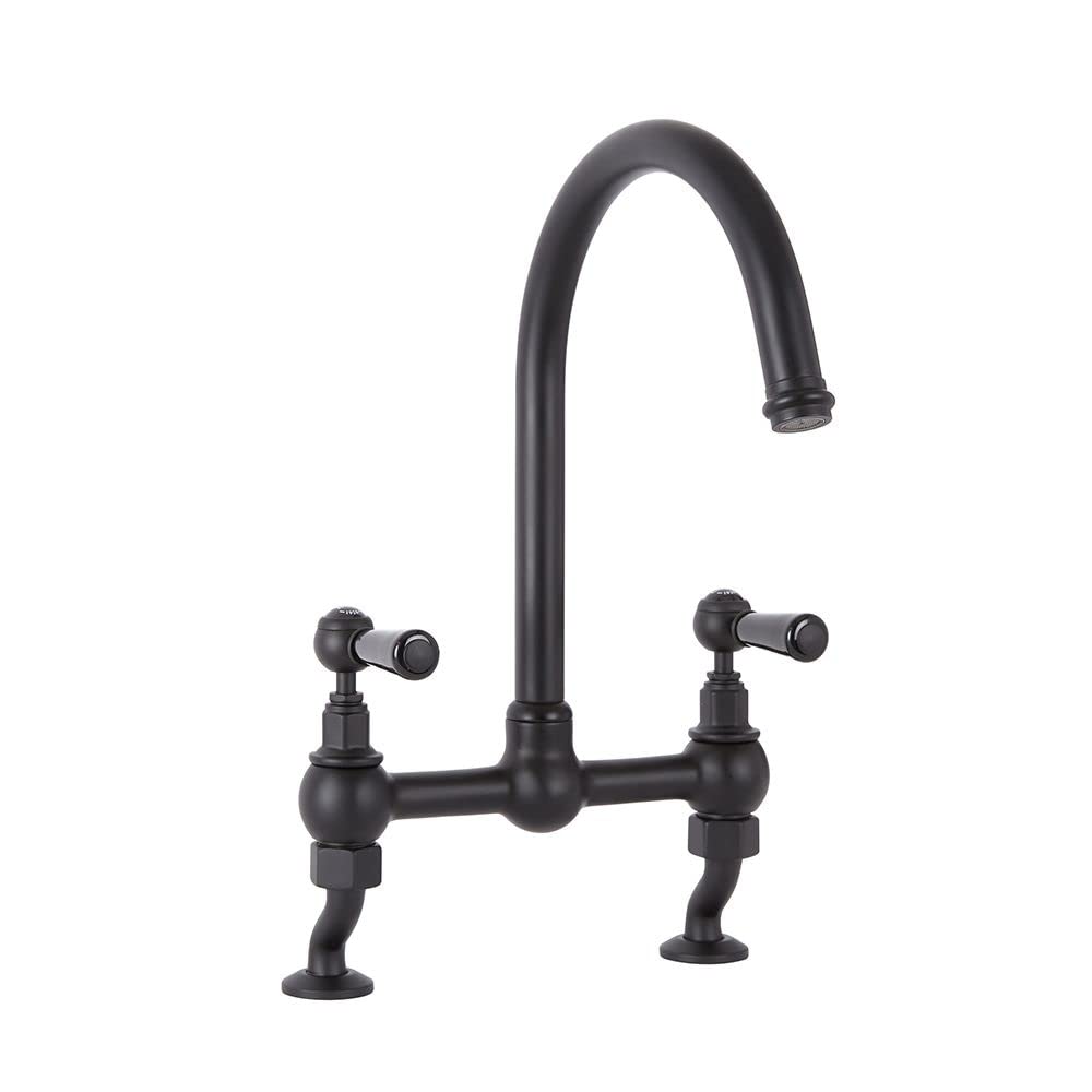 Milano Black Elizabeth Lever Handle Bridge Kitchen Sink Mixer Tap Swivel Spout