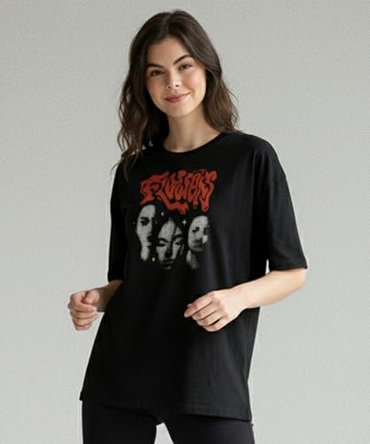 Image of SHODOX Women's Cotton Blend Oversized Drop Shoulder Printed T-Shirt | Soft, Breathable & Light Weight | Loose Fit Stylish Top for Girls with Premium Graphic Print