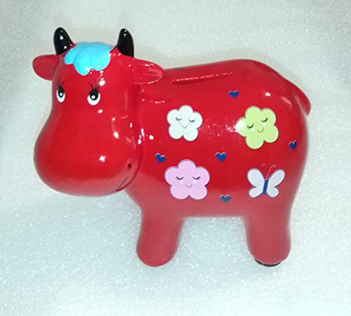 Tirelire Vache Rouge A Motifs Nuages en CÉRAMIQUE