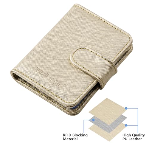 Image of Wisdompro Credit Card Holder, Slim Leather RFID Blocking Wallet Debit Card Protector Organizer Case (20 Card & 7 Memory Card Slots)-Vertical Gold