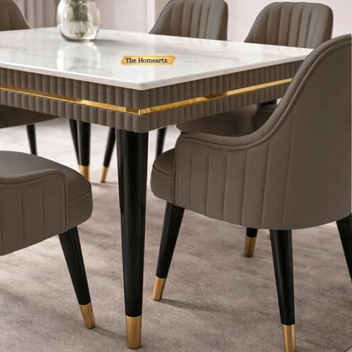Image of Elara Modern Dining Table Set 6-Seater Wooden Dining Table Set | 1 Year Warranty | Nano Composite Marble Marble Top Table with 6 Chairs (Light Gray)