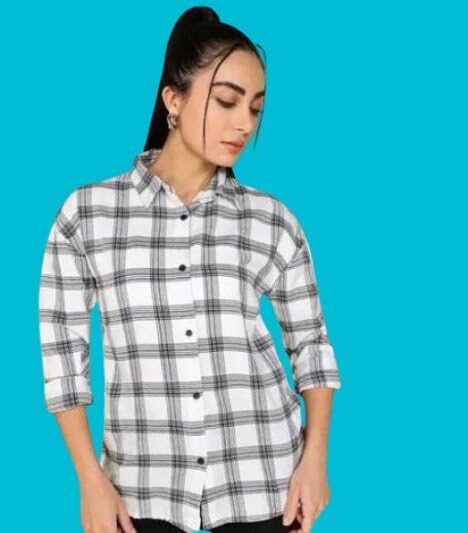Image of Women Casual Check Shirt Cotton Long Sleeve Stylish Checked Pattern Fashion Clothing