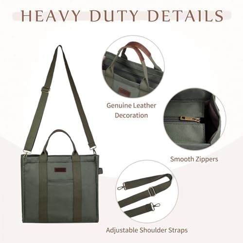 Image of VASCHY Canvas Tote bag, Casual Reusable Work Totes for Women Teachers with Zippers Pockets Crossbody Shoulder Bag Purse