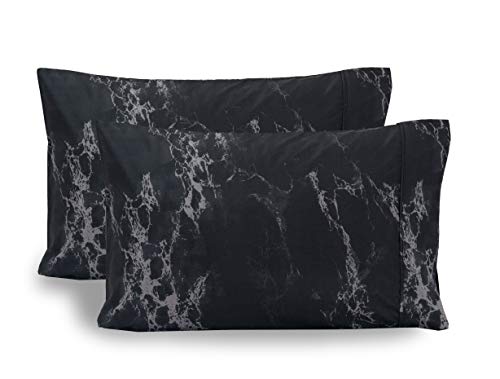 Elegant Comfort Luxury Ultra-Soft 2-Piece Pillowcase Set - 1500 Premium Hotel Quality Microfiber Double Brushed - Wrinkle Resistant, King Size, Marble Pattern Black