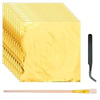 150 Blatt Blattgold,Blattgold Essbar,Blattgold Essbar Für Torten,14x14cm Tortendeko Goldfolie Mit Pinzetten Und Bürsten,Blatt Cake Essbare Imitation Papier,Zum Basteln Blattgoldblätter Decoration
