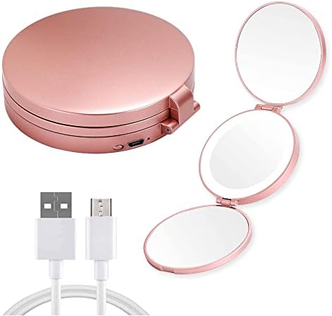 MIYADIVA Led Compact Mirror with Lights and Magnification, Small 1X 5X 20X Travel Magnifying Mirror, 4" Pocket Mirror for Women, Portable, Dimmable, Beauty Gift