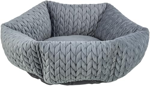 TRIXIE Hundebett rund Livia ø 50 cm in grau – Hundebett rund mit weichem Samtbezug, Hundekorb für kleine Hunde, fest integriertes Kissen, Rutschfester Boden - weich & waschbar - 37306