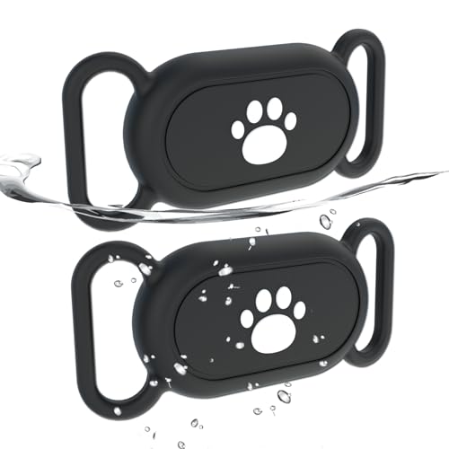 Image of 2 Pack Waterproof Dog Collar Holder Compatible with Samsung Galaxy SmartTag2, Silicone GPS Tracker Hidden Loop Holder for Smart Tag2, Anti-Lost Collar Tag2 Paw Case (Black Black)