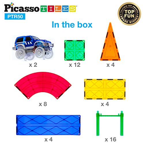 image for PicassoTiles 50 Piece Race Car Track Building Block Educational Toy Se