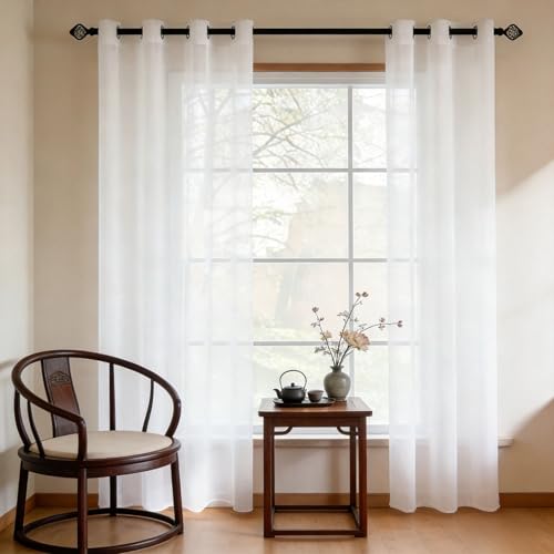 YANHONG Cortinas Visillos 100 x 60 cm Translucidas, Muy Finitas, Entra La Luz, con Ojales Cortina Cocina Tranaparente Fácil de Limpiar y sin Arrugas para Comedor Cocina Salón, Blanco