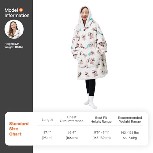 Image of Giggling Getup Wearable Blanket Hoodie for Adults Gifts for Teen Girls Sister Women Sherpa Fleece Printed Hooded Blanket Sweatshirt Warm Cozy with Pocket & Sleeves Cream Sloth
