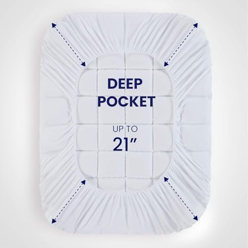 SLEEP ZONE King Size Cotton Mattress Pad, Super Soft Pillow Top Mattress Topper, Thick Fluffy Mattress Cover Deep Pocket 8-21 inches, King, White Cotton Top, King(78X80)