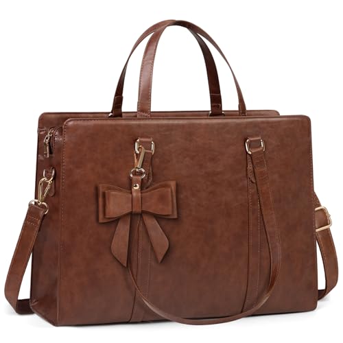 Laptop Bag for Women 15.6 inch Laptop Tote Bag Waterproof Leather Computer Bag Large Lightweight Briefcase Professional Business Office Work Bag Vintage Brown