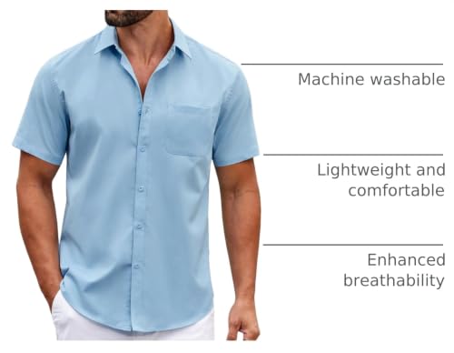 Image of COOFANDY Mens Short Sleeve Casual Button Down Shirts Summer Untucked Dress Shirts with Pocket