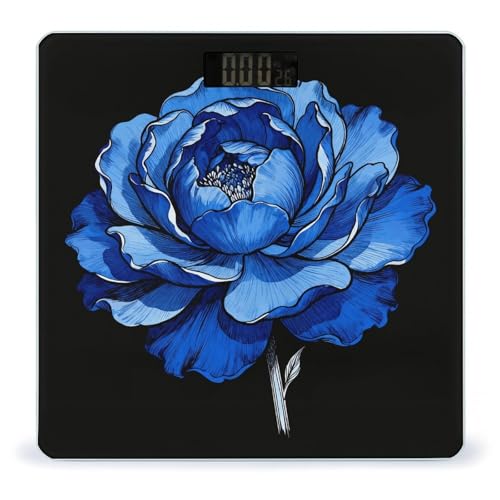 Báscula digital azul con diseño floral y plataforma de vidrio templado miniatura 1