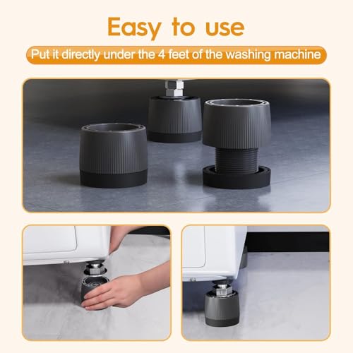 Image of Anti-Vibration Pads for Washing Machine | Heavy Duty Shock Absorbing & Noise Reduction Rubber Pads | Extra Large Adjustable Stand for Front & Top Load Washer, Dryer & Refrigerator