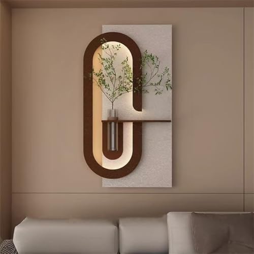 AICHENG 3D Wall Art Decor with Led Lights - Handmade Sandstone Wall Art with Vase & Artificial Greenery Plug-in models for Living Room Bedroom Hallway Restaurants Studies and Offices