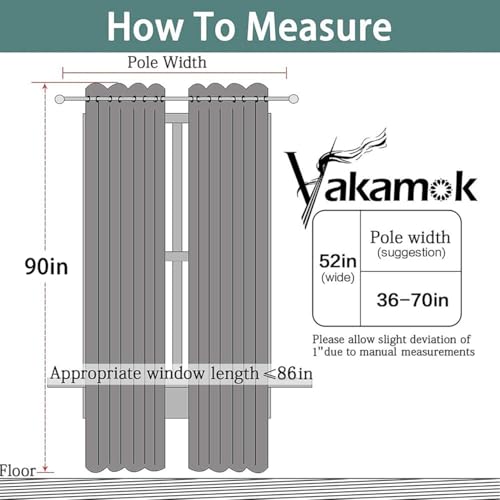 Yakamok Blackout Curtains Room Darkening Thermal Insulated Window Panels,Solid Grommet Top Drapes for Bedroom/Living Room(52Wx90L, Charcoal Grey, 2 Panels)