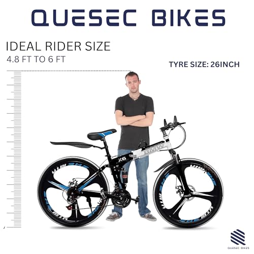 Image of QUESEC Merceds Benz Folding Gear Cycle for Adults 26 Inch 21 Speed Mountain Bike with Dual Suspension, Dual Disc Brake, Alloy Wheels, Foldable Bicycle for Boys Girls Daily Commute Fitness Ride White