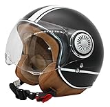 TRAGEKOMFORT: Hochwertig verarbeitetes Kunst-Leder und somit vegan, ist einfach zu reinigen und angenehm zu tragen. Das weiche und abwaschbare Innenfutter vom Moped-Helm ist auch für lange Motorrad-Touren geeignet.