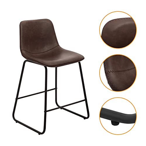 Canglong Faux Leather Armless Counter Stool Black Metal Base Faux Leather Bucket Seat, (2 Pcs 24" Inch), Brown #TOP4