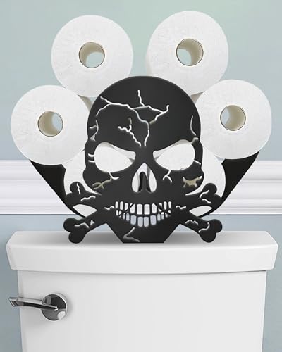 Wigag Soporte de papel higiénico de calavera para 8 rollos adicionales, divertido almacenamiento de papel higiénico decorativo, almacenamiento de papel higiénico de pie, decoración gótica de baño,