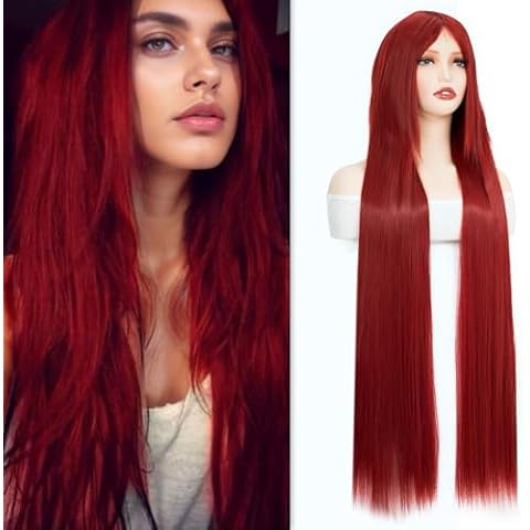 BUYOGET 40 Inch Long Red Wig with Fringe Cover