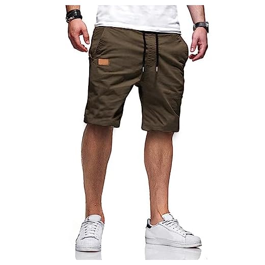 JMIERR Mens Casual Shorts - Cotton Drawstring Summer Beach Stretch Waist Twill Chino Work Dress Golf Shorts with Pockets for Men, US 34(M), S2 Brown