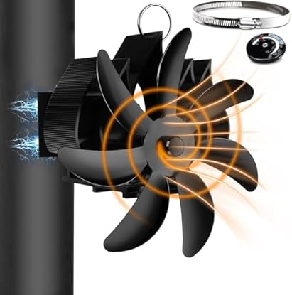 Foto di Fwiull Ventola Stufa Legna Magnetico, 7 Pales Ventilatori per Stufe a Legna,Ventilatore Stufa da Tubo con Termometro, Senza corrente Silenziosa ed Efficiente per Camino/Pellet/Gas