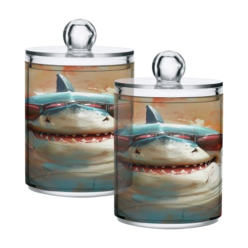GAIREG Funny Shark - Soporte de almacenamiento de hisopo de algodón con lentes de sol, tarros de boticario, almacenamiento de baño, paquete de 2