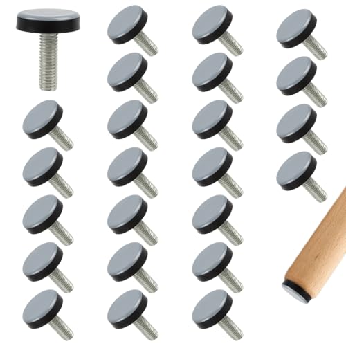 Yanxing Lot de 24 patins de meubles en téflon - 25 mm - Avec filetage M8 | Filetage en PTFE avec filetage, pieds de meubles, pieds de nivellement pour chaises, patins en téflon réglables à visser