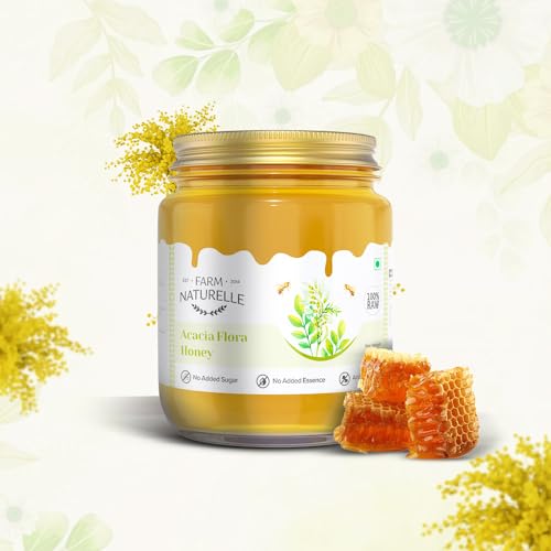 Image of Farm Naturelle Acacia Flora Wild Honey 300g |100% Pure Honey | Raw & Unfiltered|Unprocessed|Lab Tested Honey In Glass Jar with Engraved Virgin Wooden Spoon