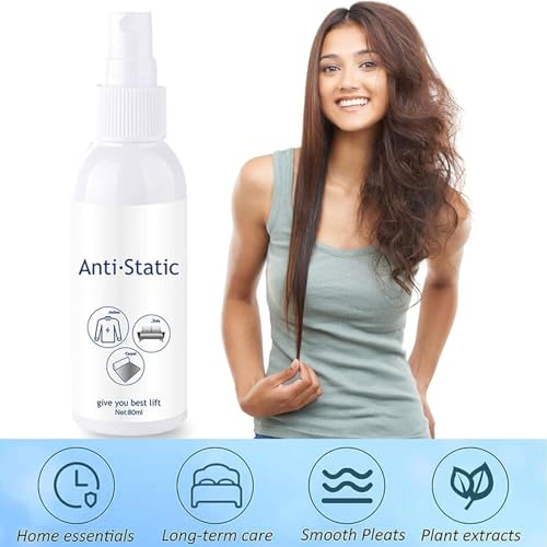Antistatik Spray Kleidung, Anti Static Spray, für Kleidung, Textilien, Möbel und Auto, Reduziert Statische Aufladung, 80 ml