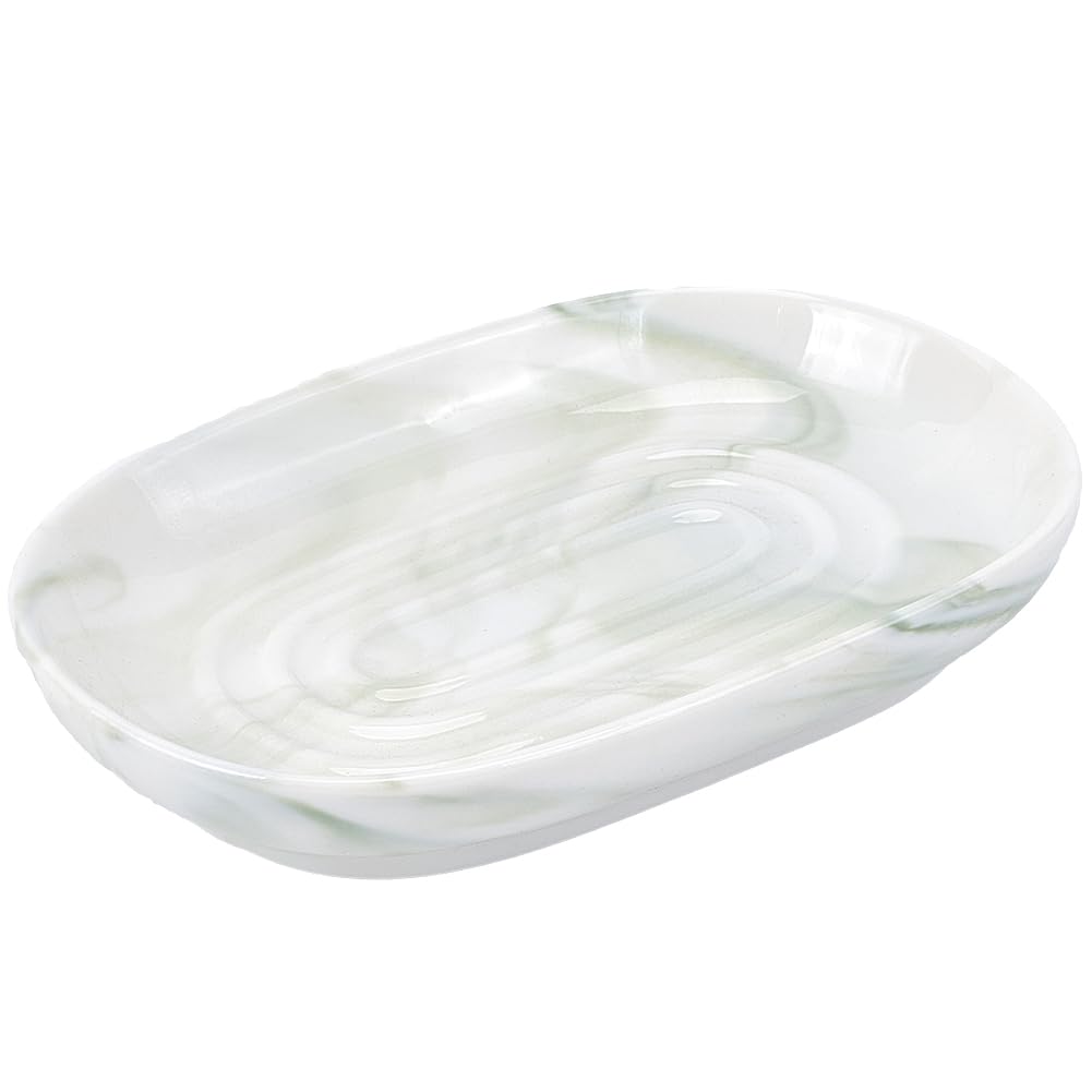 CREATCABIN Ceramics Soap Dish for Shower Soap Holder Non-Slip Soap Saver Case Box Container Soap Bar Saver Tray Sea Green Marble Textures Oval Soap Tray for Sponge Bathroom Kitchen Sink 5x3x1Inch