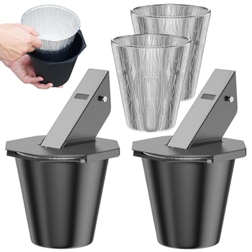 Cubo de grasa mejorado con tapa y silicona, cubo de silicona para grasa para ahumador, bandeja de goteo de grasa de acero resistente, diseño de silicona a prueba de fugas con 2 cubos de papel de