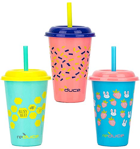 Reduce GoGo's – 12 oz Kids Tumbler Set, 3 Pack – Plastic Kids Cups with Straws and Lids – Dishwasher Safe, BPA Free – An Ideal Kids Smoothie Cup – Mix and Match, 3 Fun Designs, Pastel