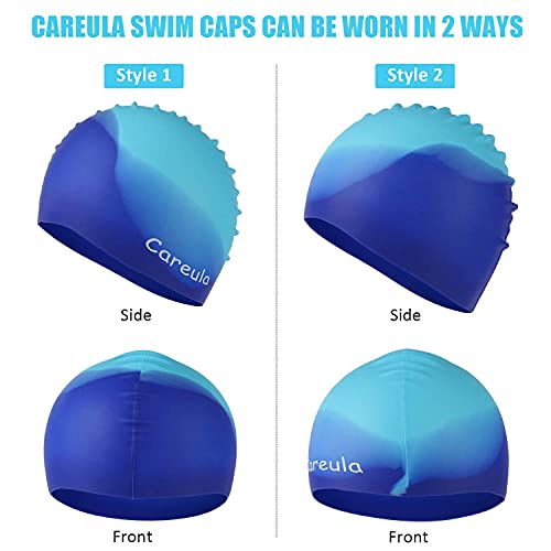 Swim Cap, 2 Pack Durable Silicone Swimming Caps For Kids Girls Boys Youths (Age 2-12), Soft 3D Ergonomic Waterproof Kids Swim Caps, Comfortable Fit For Long Hair And Short Hair #TOP6